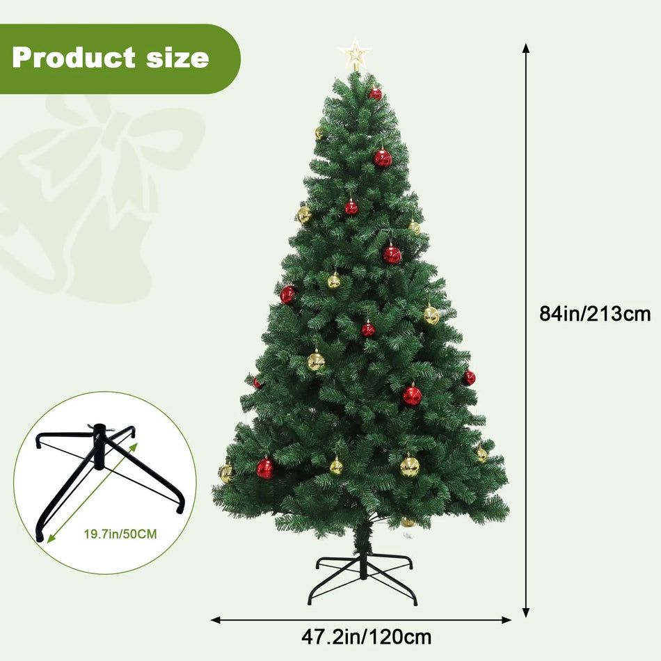6ft/7ft Artificial Pine Christmas Tree with Remote Control, Green Holiday Tree with Metal Stand for Home Office Decor