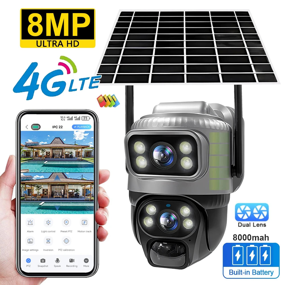 V380 Dual Lens 4G Camera with Solar PIR
