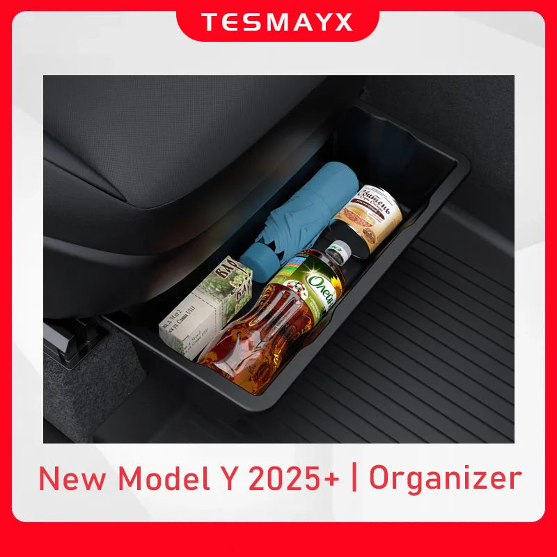 For 2025 New Tesla Model Y Juniper Launch Refresh Under Seat Storage Box Seat Organizer Accessories Underseat Drawer Tray Boxes