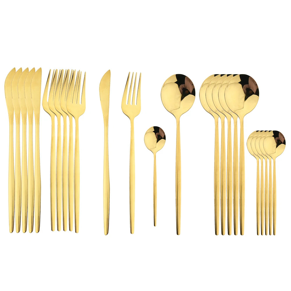 KNGZI 24Pcs Black Handle Golden Cutlery Set &ndash; Elegant Stainless Steel Flatware for Any Occasion Gold