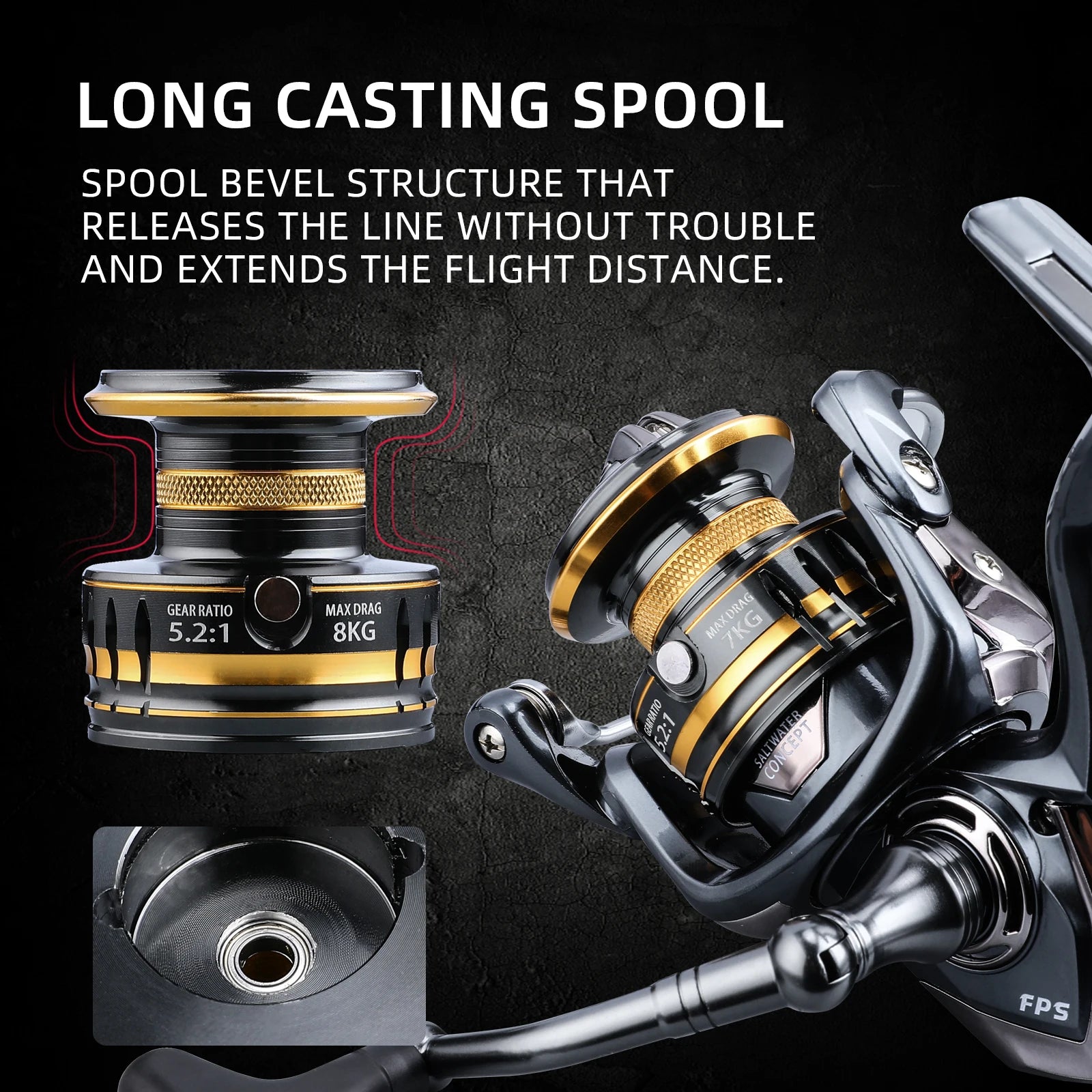 BEARKING Saltwater Spinning Fishing Reel 1000-6000 9+1BB 5.2:1 Max Drag 12KG Waterproof