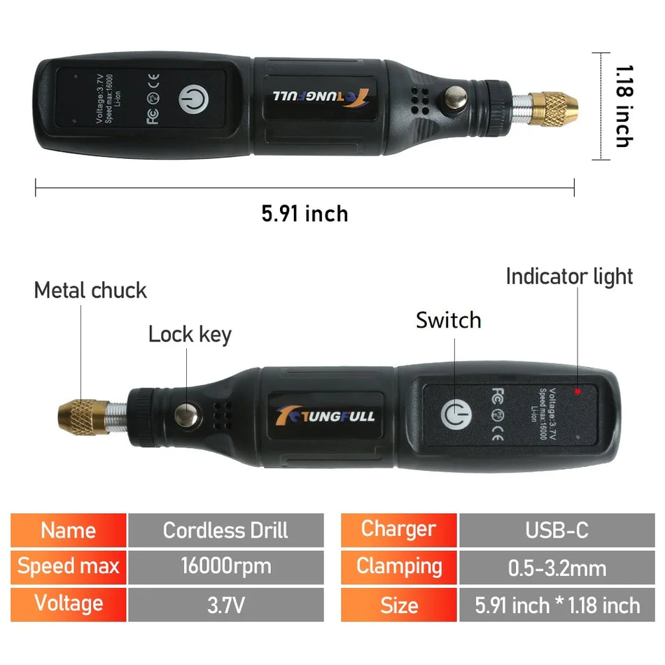 Mini Ferramenta Rotativa Sem Fios Com 3.7V USB Para Joalharia, Trabalhos em Madeira e DIY