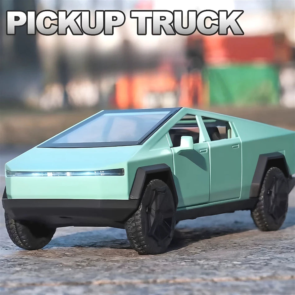 1:32 Model de mașină pickup din metal turnat cu caroserie din aliaj și anvelope din cauciuc cu retragere.