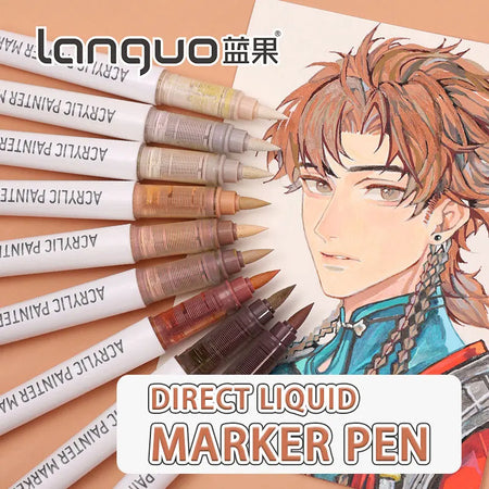 9-Piece Soft Brush Acrylic Marker Pen Set for DIY Hand Drawn Art, Student Graffiti, and Painting - M720