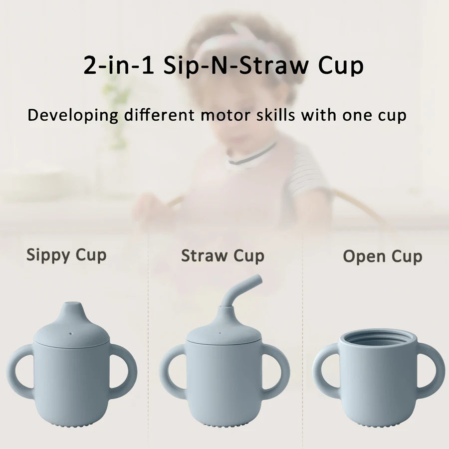 NoEnName_Null Baby Silicone Straw Cup with Two Lids, BPA Free &ndash;
