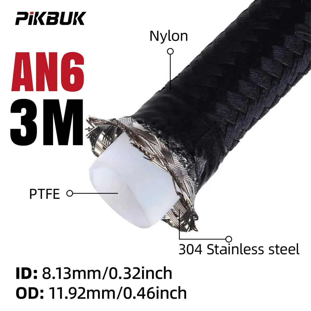1M/2M/3M/5M AN4 AN6 AN8 AN10 Universal E85 Fuel Hose Oil Gas Cooler Line Pipe Tube Inside PTFE Nylon Stainless Steel Braided by InterCyprus Trading Ltd