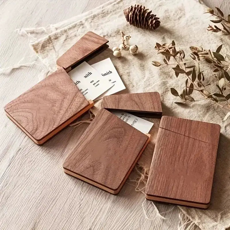 Portable Wood Business Card Holder Slim Card Case For Men Wooden Business Card Organizer Desk Accessories by InterCyprus Trading Ltd