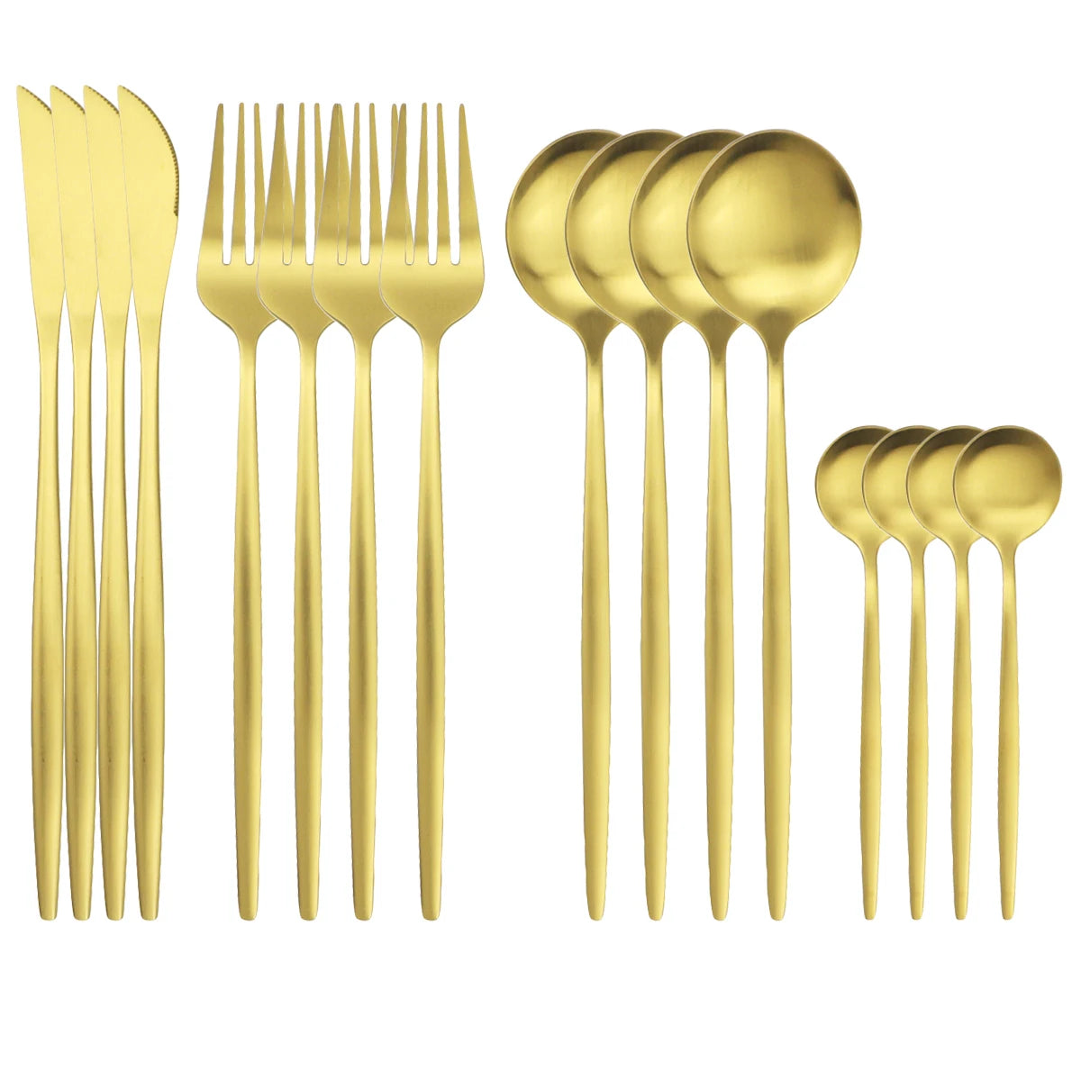KNGZI 16Pcs Gold Matte Cutlery Set &ndash; Eco-Friendly Stainless Steel Design Gold