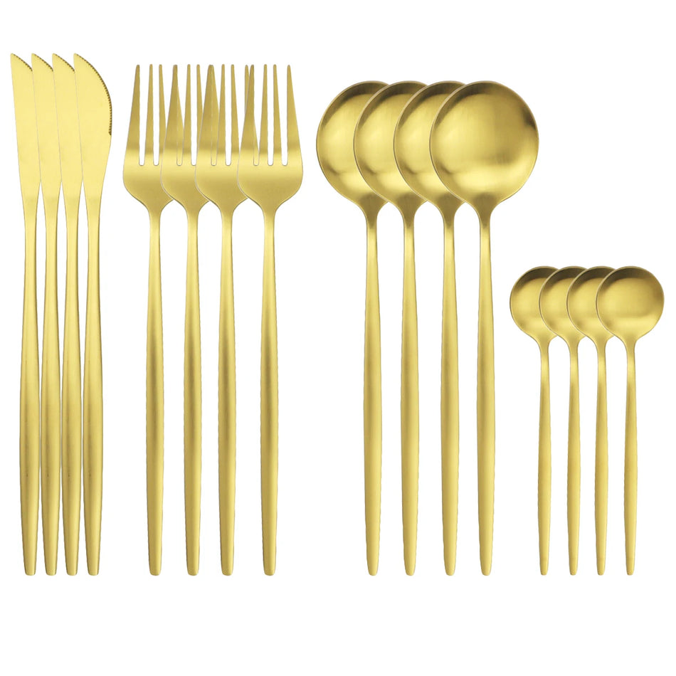KNGZI 16Pcs Gold Matte Cutlery Set &ndash; Eco-Friendly Stainless Steel Design Gold
