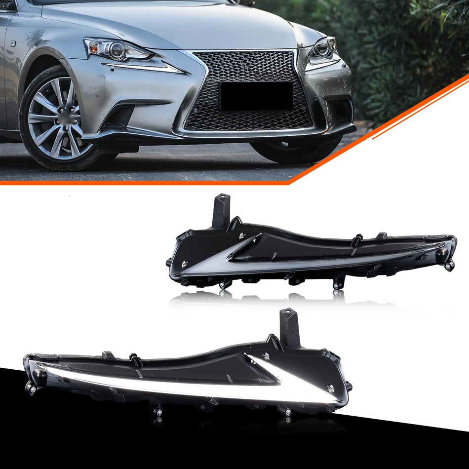 Lexus IS250, IS350, IS200t, ISF 2014-2016 LED Daytime Running Lamps with Sequential Turn Signal, Plastic Headlights