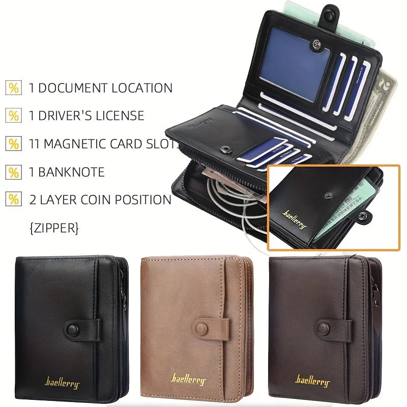 Personalised PU Leather Zipper Coin Pocket Wallet for Men