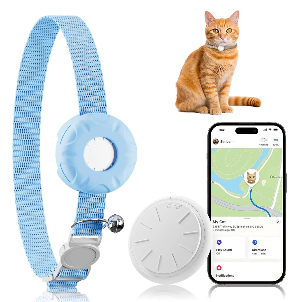 Cat Chain Tracker &ndash; Real-Time GPS Positioning for Cats Cat-Chain-Blue