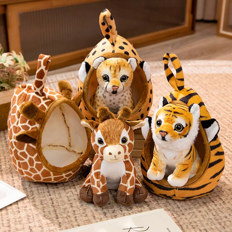 18cm Soft Plush Animal Dolls - Tiger, Leopard, Giraffe, Lion