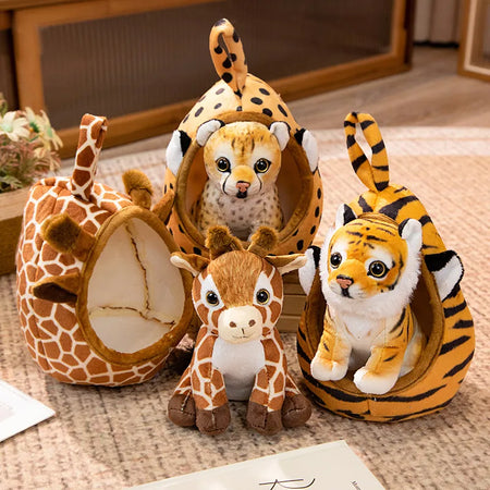 18cm Soft Plush Animal Dolls - Tiger, Leopard, Giraffe, Lion