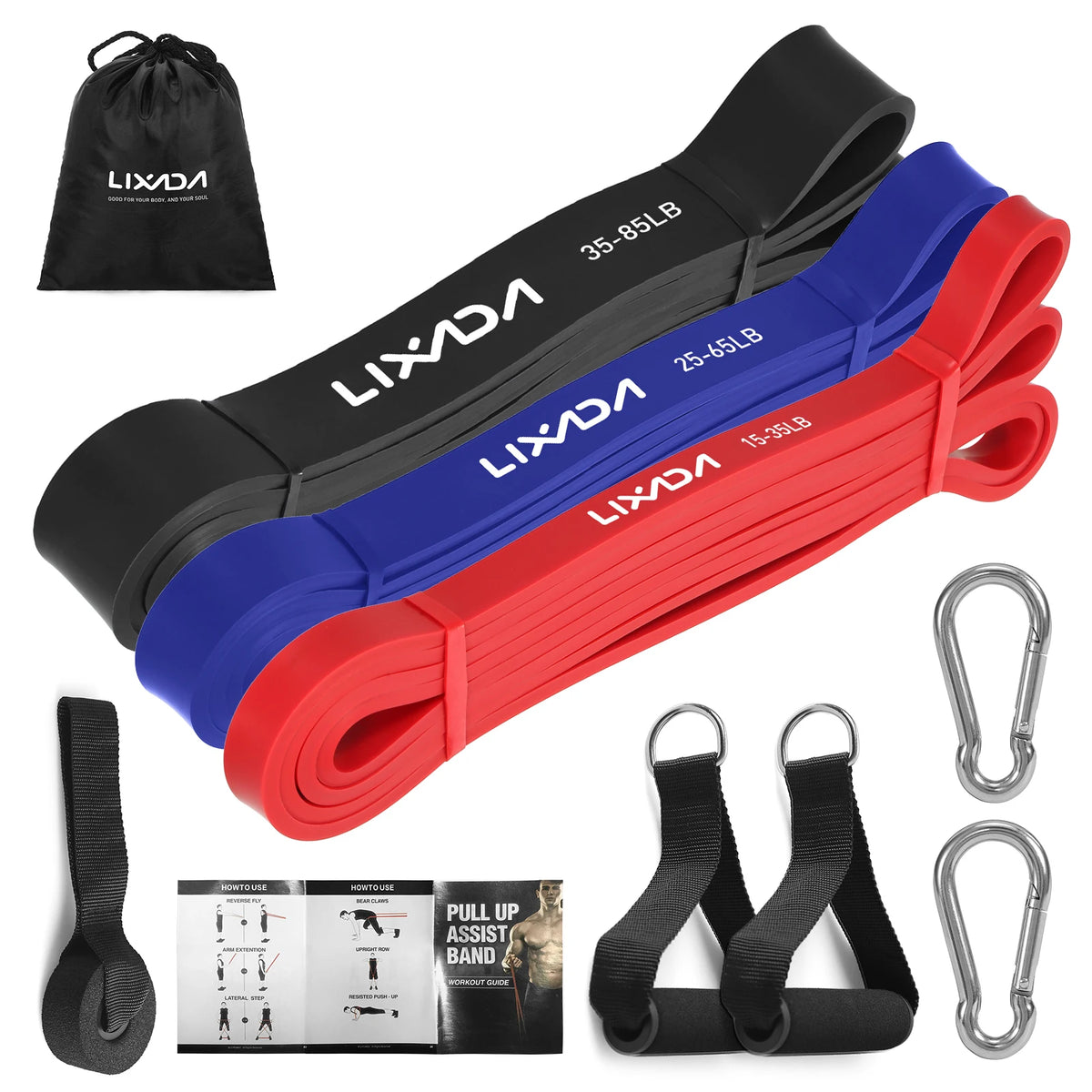 Lixada 5 Pack Pull Up Assist Bands Set &ndash; Carry Bag Included 3pcs set