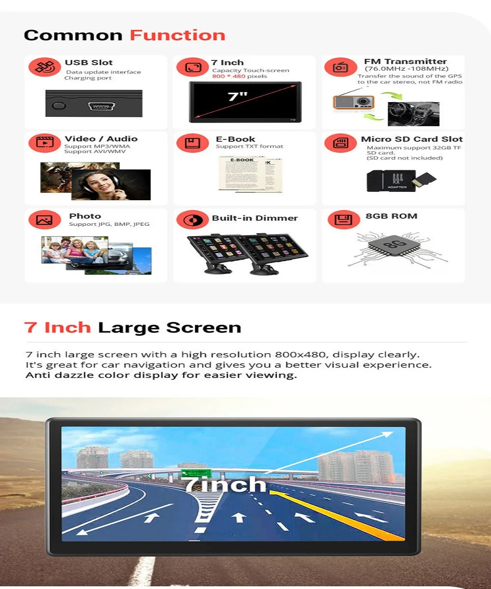 7 Inch 5 Inch HD Car Touch Screen GPS &ndash; Multi-Region Navigation with FM Transmitter