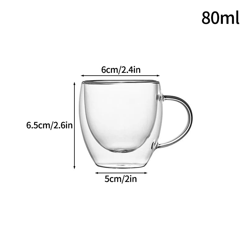 Heat Resistant Glass Mug - Aesthetic Handle Tea Cup 80ml / AS SHOW