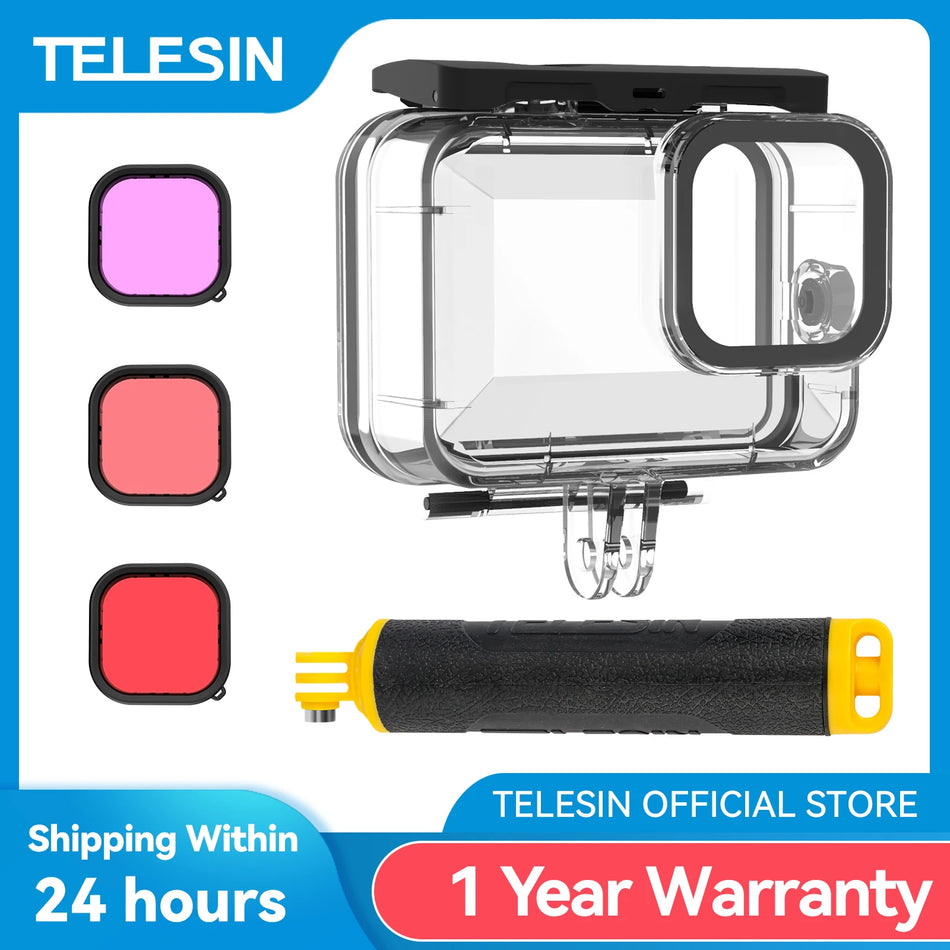 TELESIN 60M Waterproof Case for GoPro Hero 13 12 11 10 9 with Dive Filter