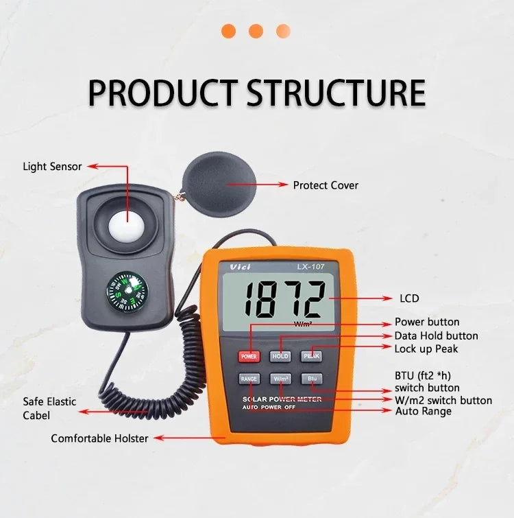 LX107 - Solar Power Meter With LCD Display Light Intensity