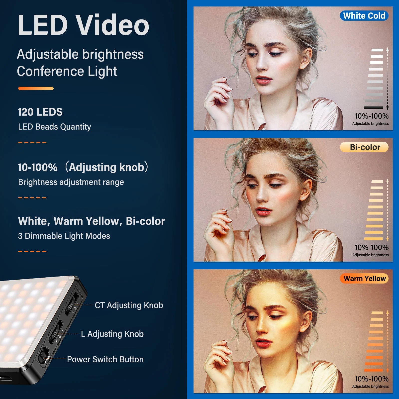 St rbea 120 LED Rechargeable Selfie Light with Tripod for Vlogging and Video Conferencing