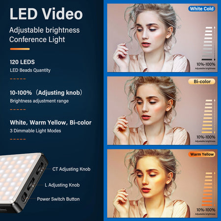 St rbea 120 LED Rechargeable Selfie Light with Tripod for Vlogging and Video Conferencing
