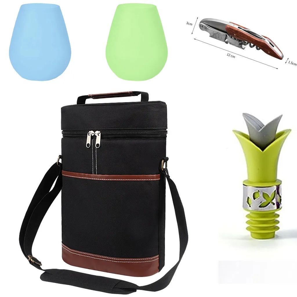 Soft Glass Cooler Bottle Bag &ndash; Keeps Drinks Cold On The Go Black Picnic Wine
