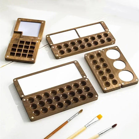 Wooden Mini Watercolor Paint Box Palette &ndash; Portable