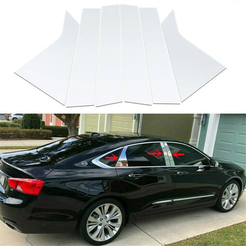 Door Pillar Post Trim Stickers for Chevrolet Impala Silvery Black Polycarbonate UV Resistant