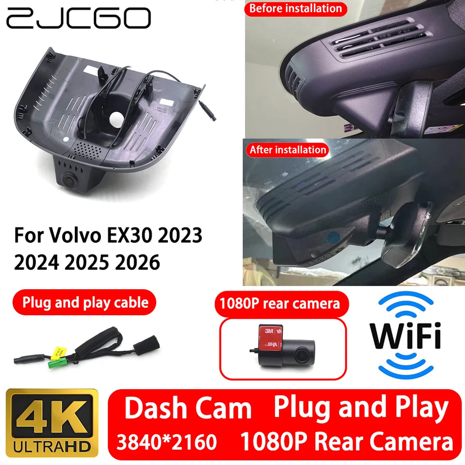 Volvo EX30 için WiFi Gece Görüşlü 4K Ön ve Arka Dash Cam