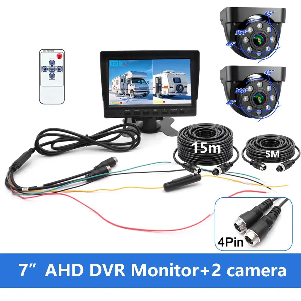 7 Inch 1080P AHD 2CH Split Screen DVR Monitor IP67 Waterproof Night Vision Backup Camera Kit, Rear View Reverse Camera for Truck by InterCyprus Trading Ltd