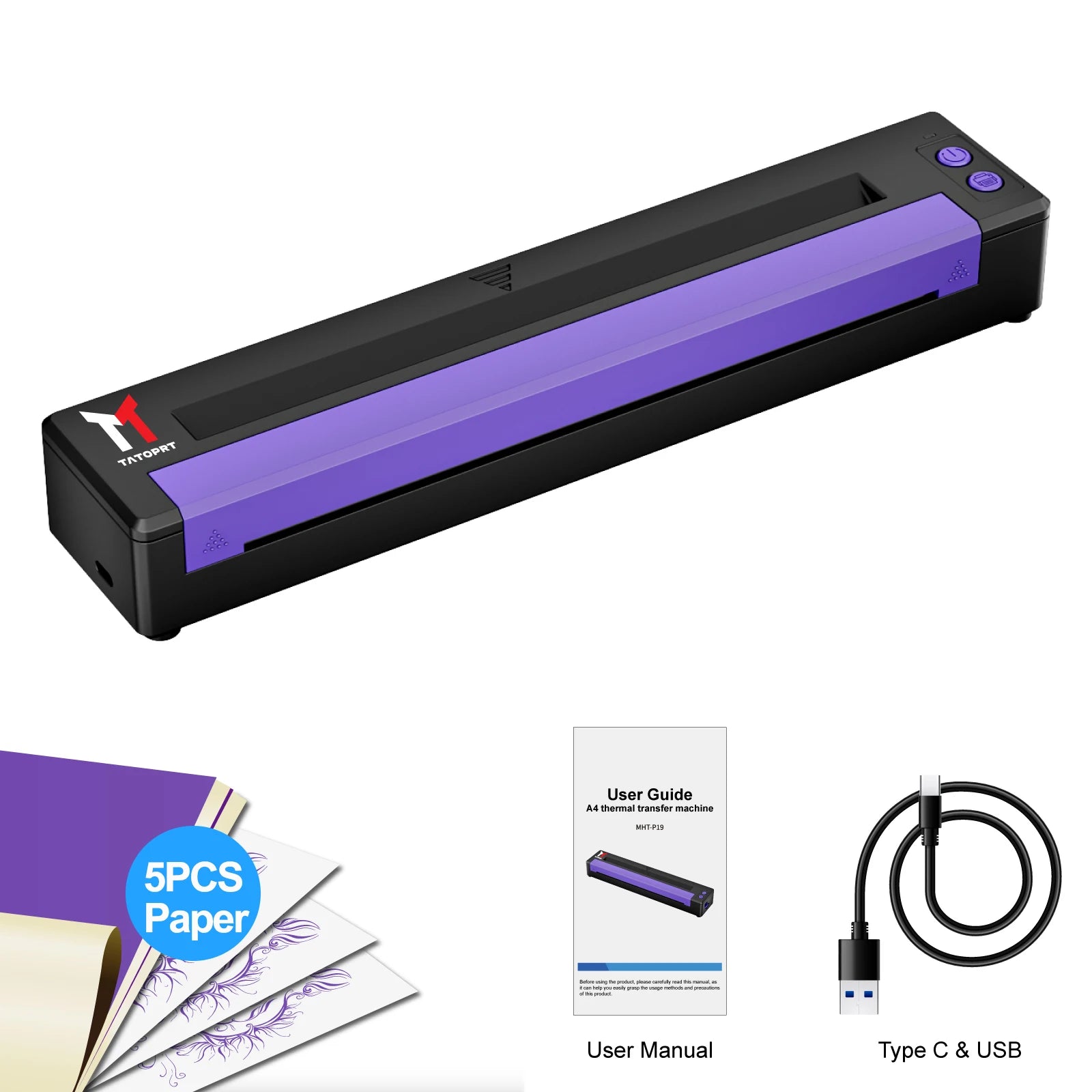 Bluetooth Tattoo Printer A4 &ndash; 5 Free Transfer Papers black / CHINA