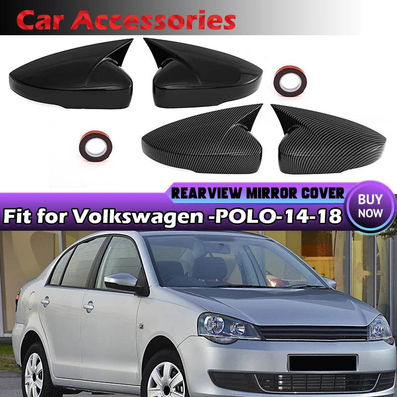 Capas de Espelhos Laterais em Fibra de Carbono Brilhante com Aspeto Preto para VW Polo MK5 6R 6C