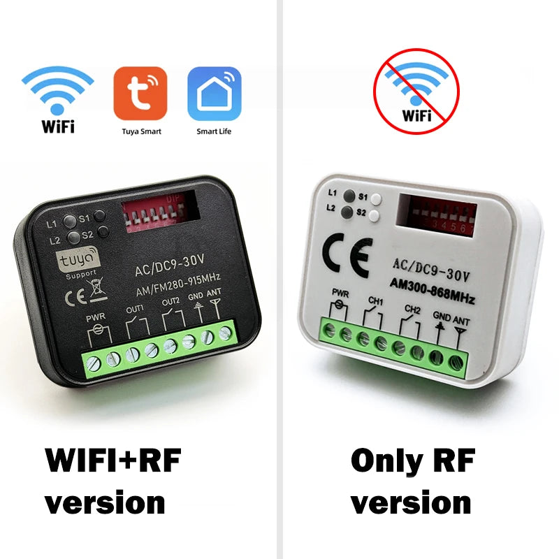 Modulo Interruttore Intelligente Universale Tuya RX, 2 Canali, Ricevitore WiFi 300-868MHz