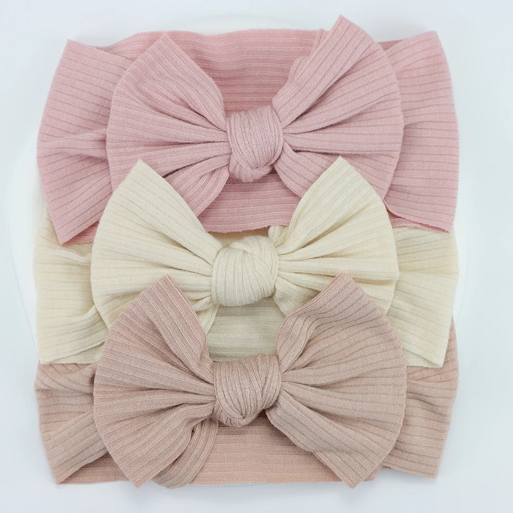 Knit Baby Headband Set - 3 Soft Nylon Bows for Infant Girls A2
