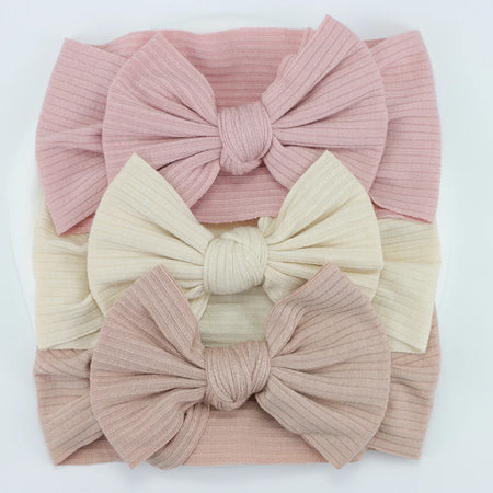 Knit Baby Headband Set - 3 Soft Nylon Bows for Infant Girls A2