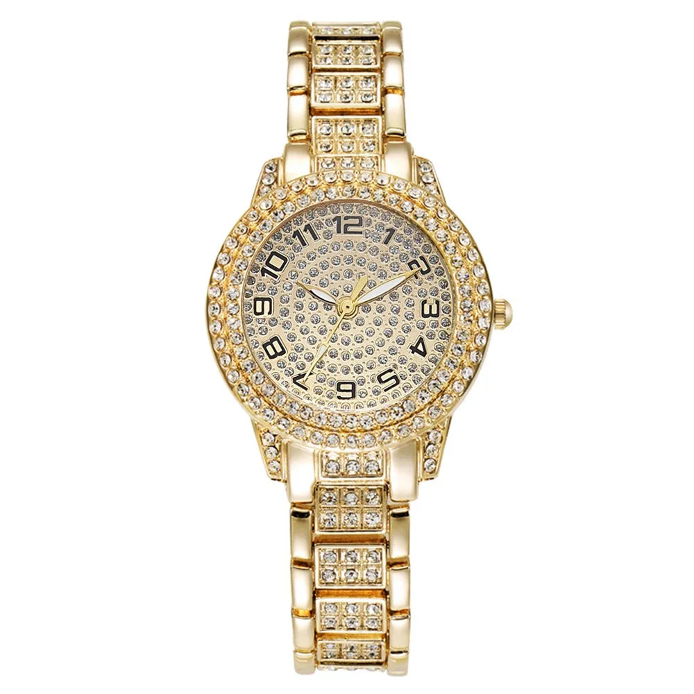 Elegant Gold Quartz Watch for Women with Diamond Accents