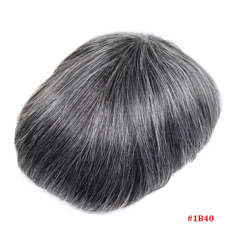 Bfirehair 0.08-0.10MM Full Skin PU Men&rsquo;s Toupee with V Loop Remy Hair 1B40 / 6 inches / CN|8x10|free