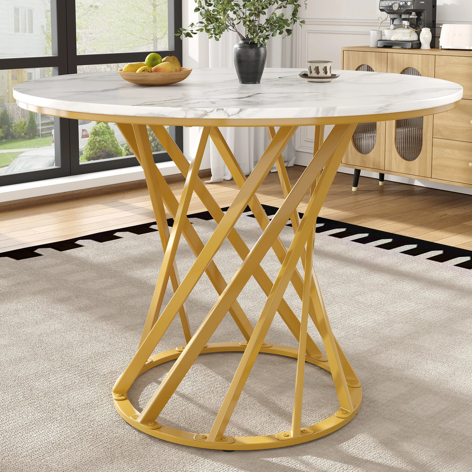 Round Dining Table 80x80cm 4 Person Marble MDF Gold Legs