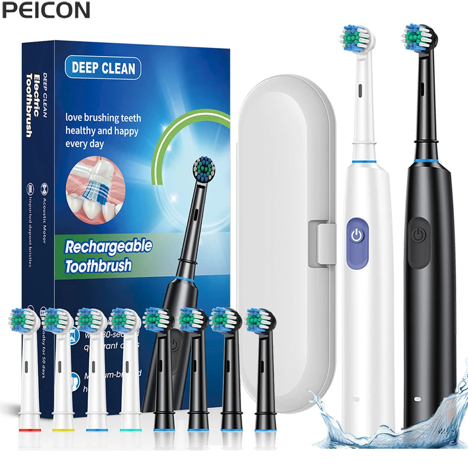 Rechargeable Rotary Electric Toothbrush for Adults with 8 Soft Brush Heads