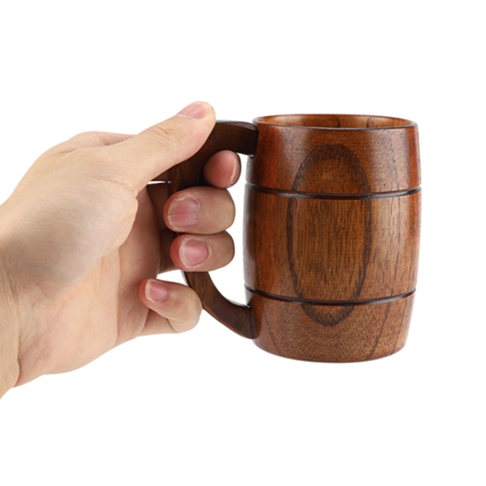 Natural Wooden Beer Cup Retro Big Capacity Mug - With Handle