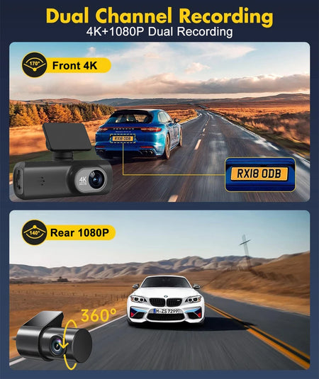 4K Dash Cam Front and Rear &ndash; Ultra HD Night Vision and WiFi Connectivity