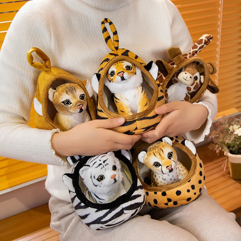 18cm Soft Plush Animal Dolls - Tiger, Leopard, Giraffe, Lion