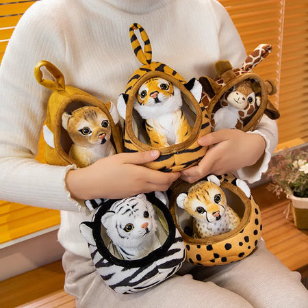 18cm Soft Plush Animal Dolls - Tiger, Leopard, Giraffe, Lion