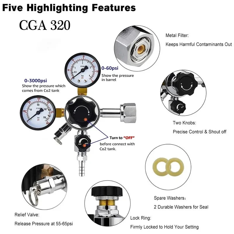Homebrew Beer Carbonation Kit CO2 Regulator &ndash; 1.5M Gas Line