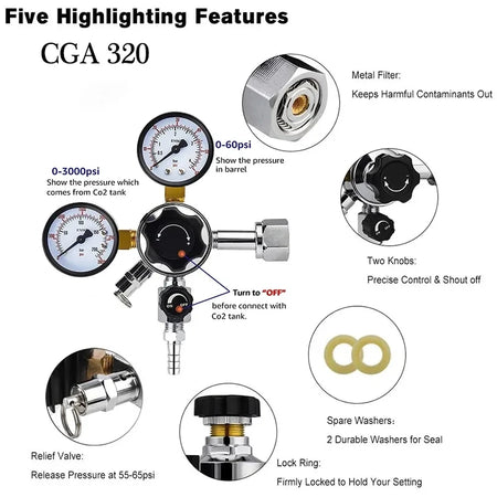 Homebrew Beer Carbonation Kit CO2 Regulator &ndash; 1.5M Gas Line