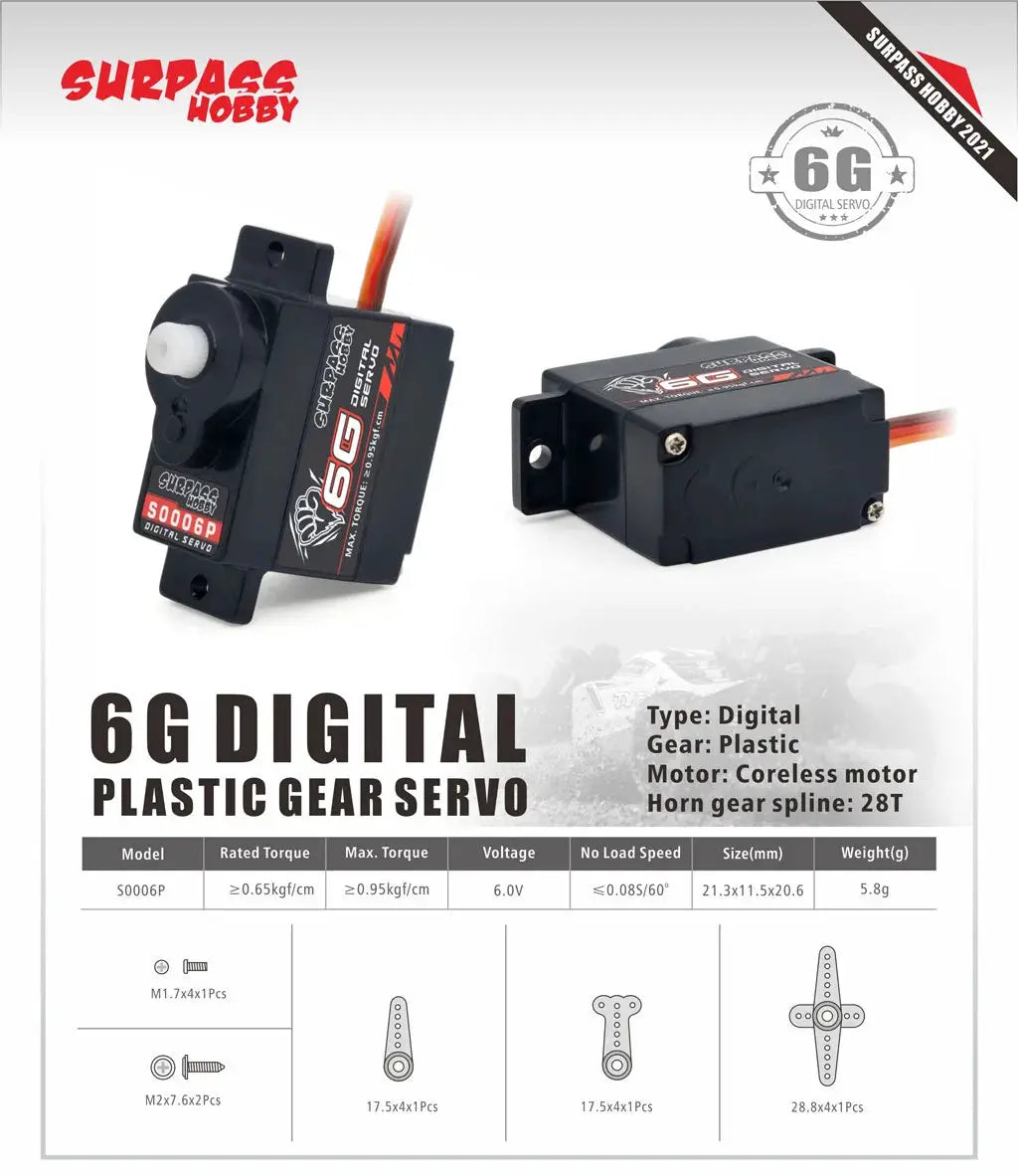 Surpass Hobby 2g 3.7g 4.3g 6g 8g Micro Digital Mini Servo Metal and Plastic Gear for Rc Drone Airplane Fixed-wing Car Robot by InterCyprus Trading Ltd
