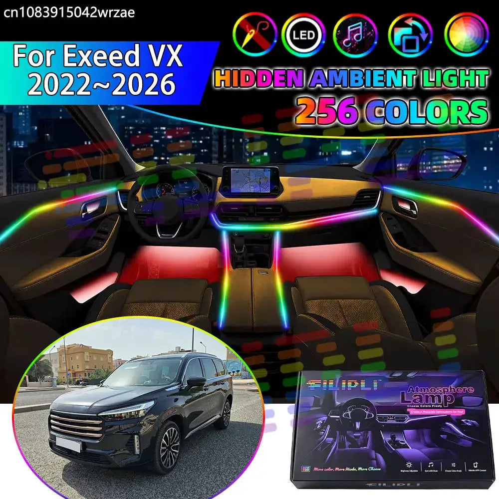 For Exeed Yaoguang 2023~2026 2024 2025 M38T RGB Car Interior Ambient Lights Strips Breathing Lighting Kit App Control LED strips by InterCyprus Trading Ltd