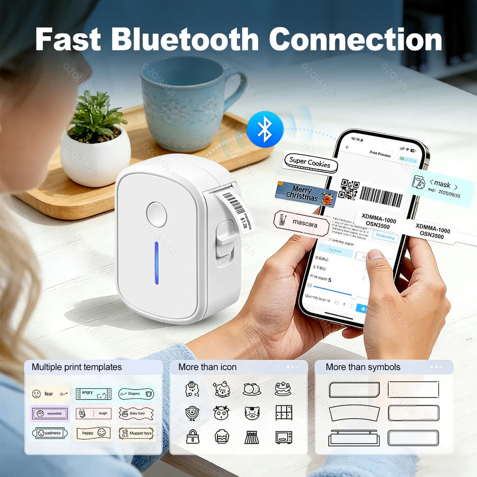 Mini portatīvais Bluetooth termālais etiķešu printeris bez tintes 15mm ar etiķetēm