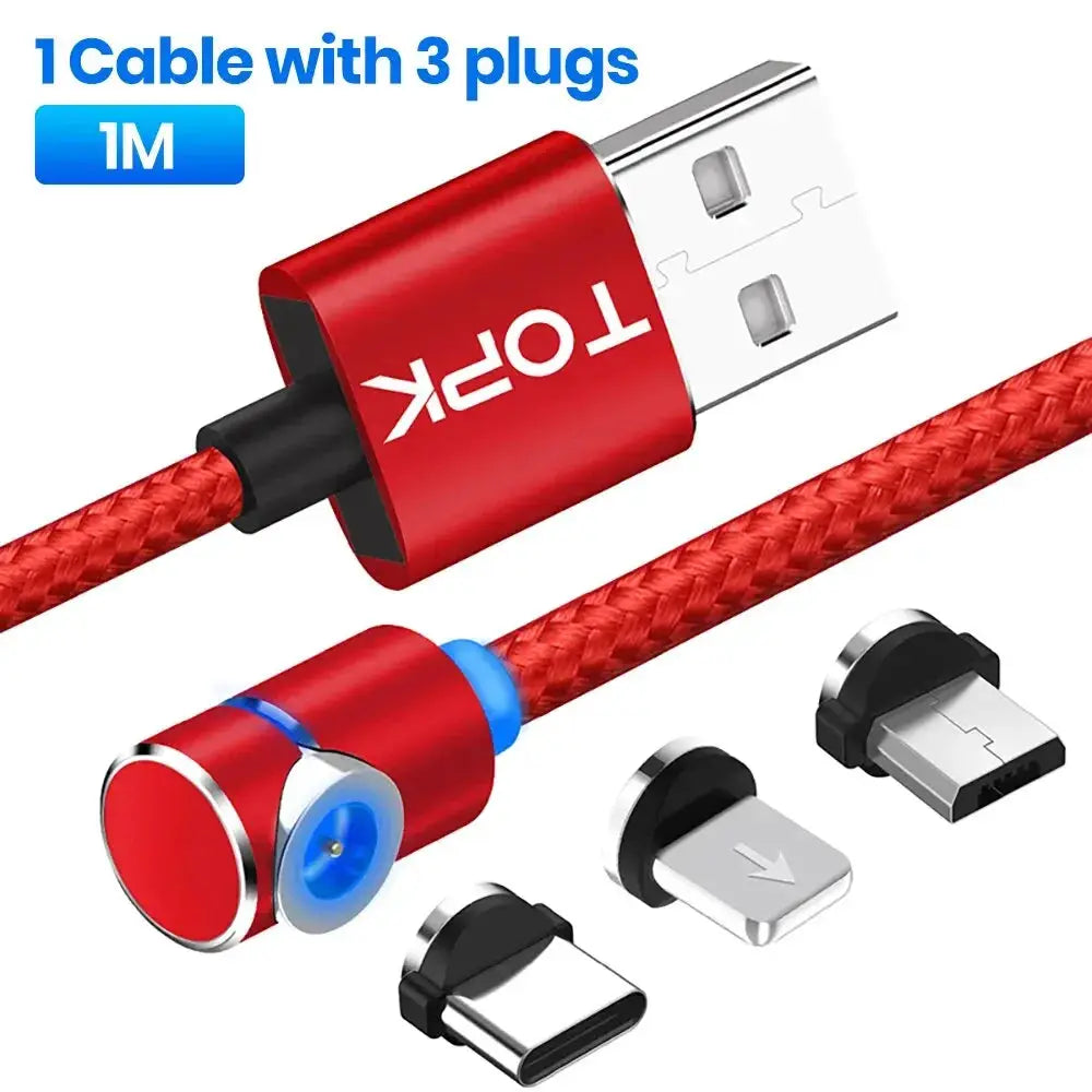 TOPK Magnetic Charging Cable 360° Rotating Magnetic Phone Charger Cable with LED Light, 90° Angle Connector, Nylon-Braided Cor by InterCyprus Trading Ltd