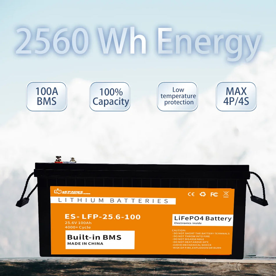 Μπαταρία LiFePO4 24V 100Ah με Ενσωματωμένο BMS 2560Wh για Ηλιακή Ενέργεια RV